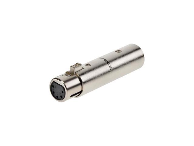 Monoprice 3-Pin Male to 5-Pin Female DMX Converter - Silver Anodized Aluminum Adapter With Lock Release Button