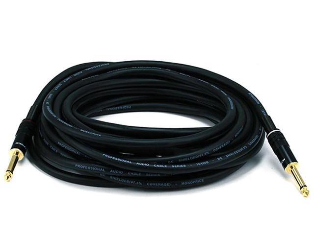Monoprice Audio Cable Cord - 25 Feet - Black 1/4 Inch (TS) Male to Male -16AWG, Gold Plated - Premier Series