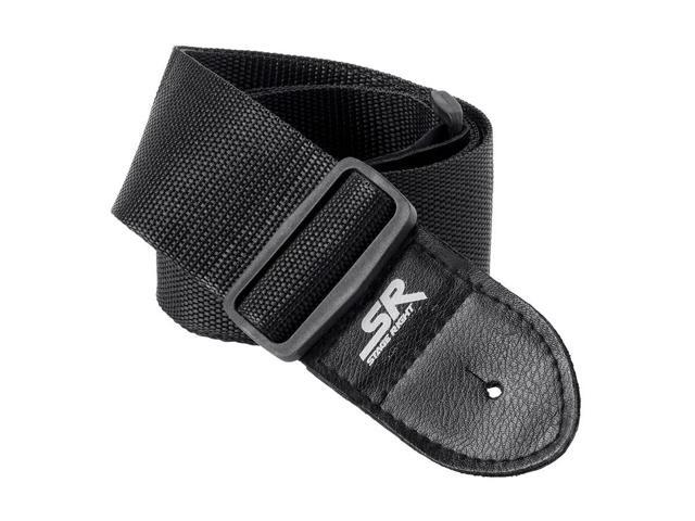 Monoprice Guitar Strap - 2 Inch - Black With Synthetic Leather Ends, made of a smooth nylon - Stage Right Series