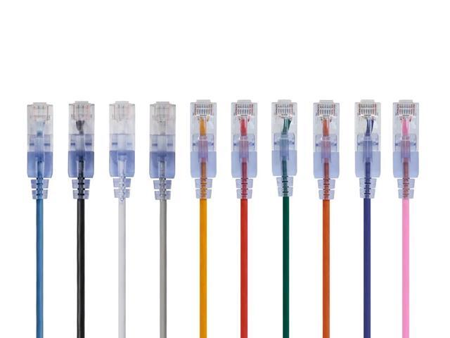 Monoprice SlimRun Cat6A Ethernet Patch Cable - Network Internet Cord - RJ45, Stranded, UTP, Pure Bare Copper Wire, 30AWG, 2ft, 10-Color, 10-Pack