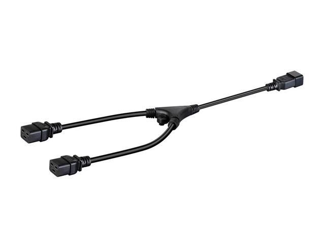Monoprice Heavy Duty Splitter Power Cord - 2 Feet - Black 2x IEC 60320 C19 to IEC 60320 C20, 12AWG, 20A, SJTW, 100-250V