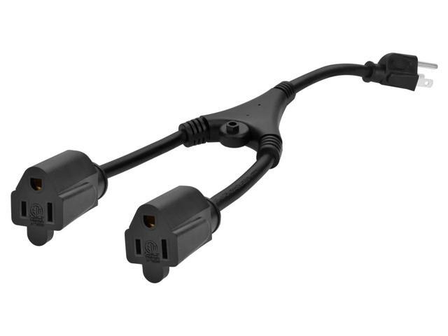 Monoprice Heavy Duty Extension Cord - 1 Feet - Black NEMA 5-15P to 2x NEMA 5-15R, 18AWG, 10A, SVT, 120V