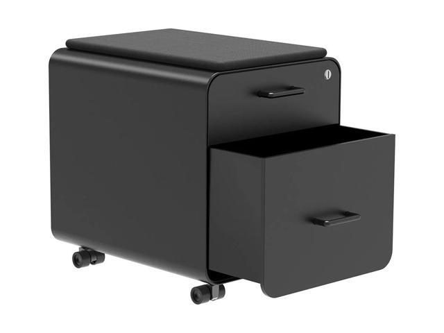 Monoprice Round Corner 2-Drawer File Cabinet - Black, Lockable With Seat Cushion - Workstream Collection