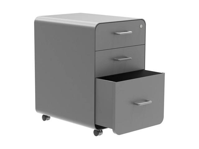 Monoprice Round Corner 3-Drawer File Cabinet - Gray With Lockable Drawer - Workstream Collection