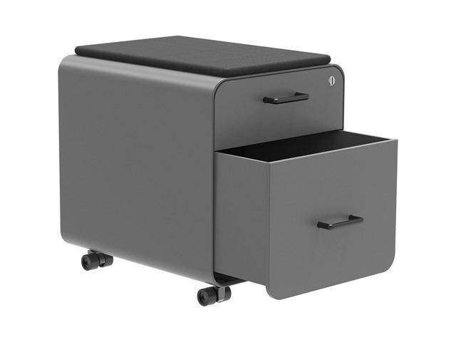 Monoprice Round Corner 2-Drawer File Cabinet - Gray, Lockable With Seat Cushion - Workstream Collection