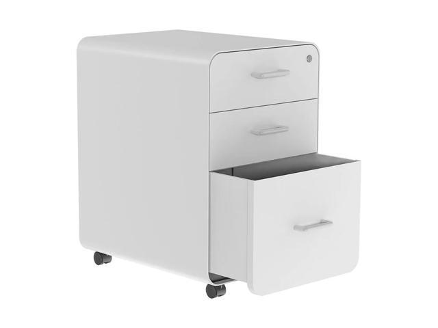 Monoprice Round Corner 3-Drawer File Cabinet - White With Lockable Drawer - Workstream Collection