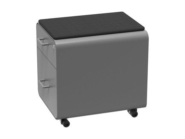 Monoprice Round Corner 2-Drawer File Cabinet - Gray, Lockable With Seat Cushion - Workstream Collection