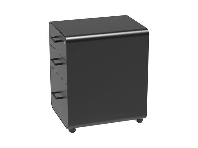 Monoprice Round Corner 3-Drawer File Cabinet - Black With Lockable Drawer - Workstream Collection