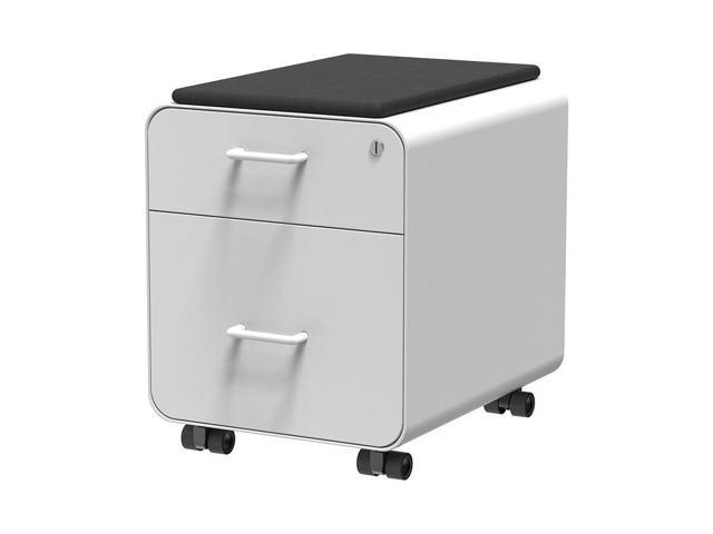 Monoprice Round Corner 2-Drawer File Cabinet - White, Lockable With Seat Cushion - Workstream Collection