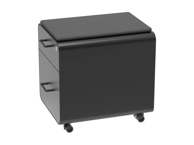 Monoprice Round Corner 2-Drawer File Cabinet - Black, Lockable With Seat Cushion - Workstream Collection