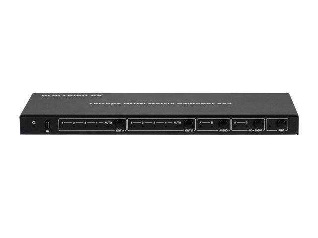 Monoprice Blackbird 4K HDMI Matrix, 4x2, HDR, 18G, 4K@60Hz, YCbCr 4:4:4, EDID, Coaxial Audio, Powered Switch, Control Remote