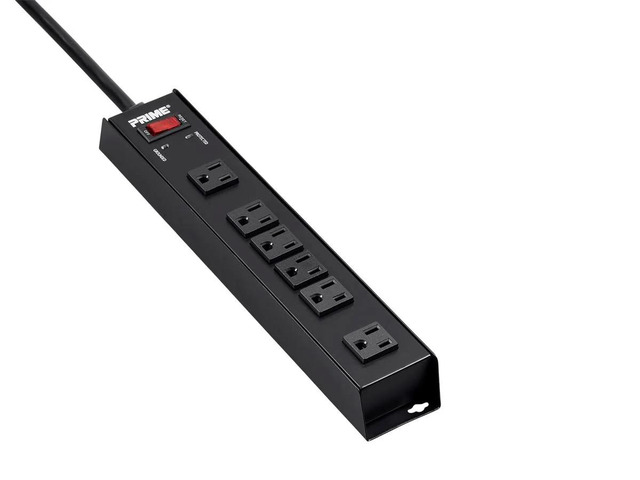 Monoprice Power & Surge - 6 Outlet Metal Surge Protector Power Strip - 15 Feet Cord - Black 1150 Joules 15A / 125V / 1875W