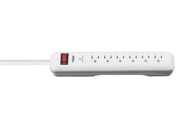 Monoprice Power & Surge - 6 Outlet Surge Protector Power Strip with Low-Profile Plug - 8 Feet Cord - White 1000 Joules 15A / 125V / 1875W