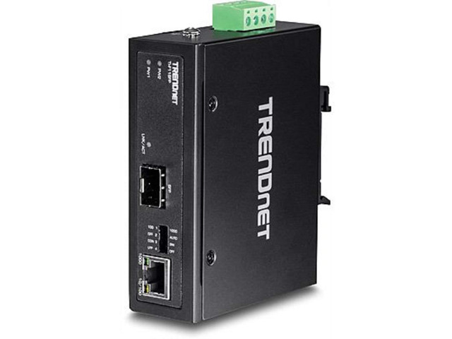 TRENDnet Hardened Industrial 100/1000 Base-T To SFP Media Converter, DIN-Rail And Wall Mount Hardware Included, Multi Or Single Mode Fiber, Power...
