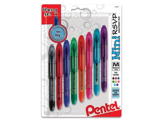 Pentel Mini Ballpoint Pen Medium Rubber Grip Nonrefillable 8/PK Ast BK91MNBP8M