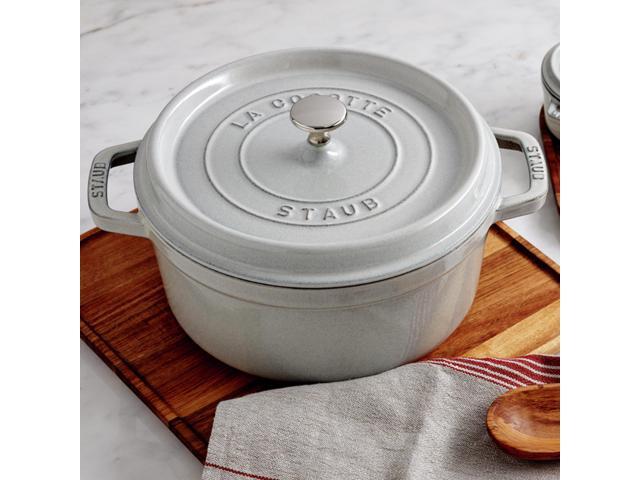Staub Cast Iron Round Cocotte, Dutch Oven, 4-quart, serves 3-4, Made in France, White Truffle