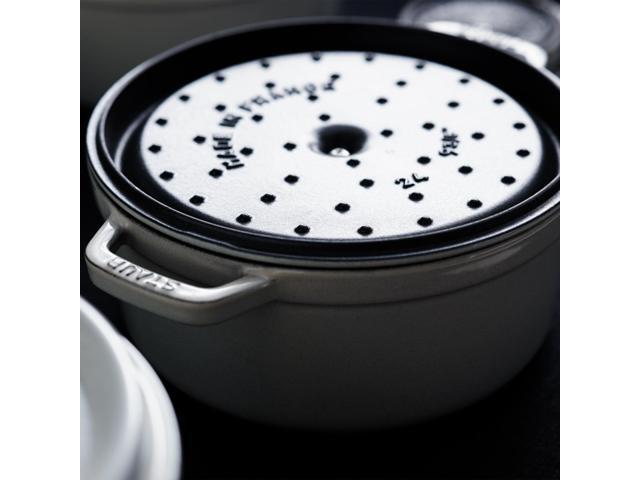 Staub Cast Iron Round Cocotte, Dutch Oven, 4-quart, serves 3-4, Made in France, White Truffle