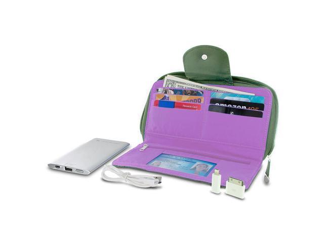 Travelon RFID Blocking Clutch Wallet w/ 5000mAh Power Bank Battery Charger Olive
