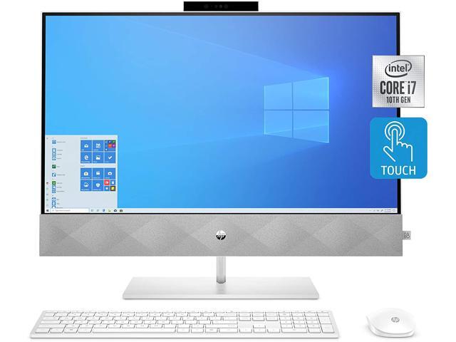 HP Pavilion All-in-One Desktop Computer, 27-inch Full HD Touchscreen, Intel Core i7-10700T Processor, Intel UHD Graphics 630, 16 GB Ram, 1 TB SSD.