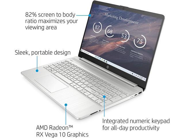 HP 15 Laptop, AMD Ryzen 7 3700U Processor, 8 GB RAM, 256 GB SSD, HD Display, Windows 10 Home (15-ef0022nr, Natural Silver) Notebook