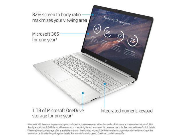 HP 15.6', Athlon N3050, 4GB RAM, 128GB SSD, Wireless Mouse, Sleeve, Silver, Windows 10 Home in S mode with Microsoft 365, 15-ef1071wm Laptop Notebook
