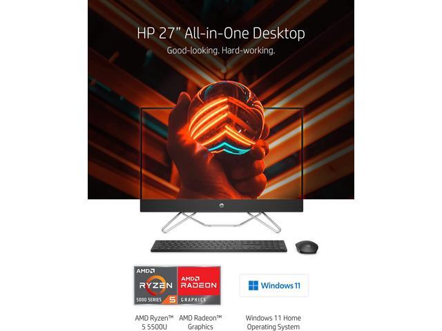 HP 27 All-in-One Desktop, AMD Ryzen 5 5500U, 16 GB RAM, 512 GB SSD, Full HD IPS Touchscreen, Windows 11 Home, 4 USB Ports, Privacy Camera, Dual...