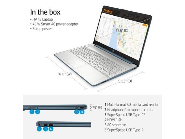 HP 15.6' FHD Laptop, AMD Ryzen 5 5500U, 8GB RAM, 256GB SSD, Spruce Blue, Windows 11 Home, 15-ef2129wm Notebook PC Computer