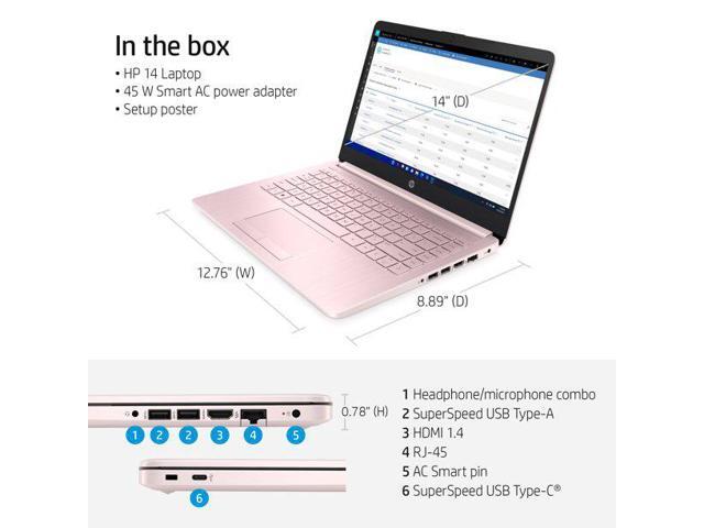 HP Stream 14', Intel Celeron N4020, 4GB RAM, 64GB eMMC, Pink, Windows 11 (S mode) with Office 365 1-yr, 14-cf2112wm Laptop Notebook
