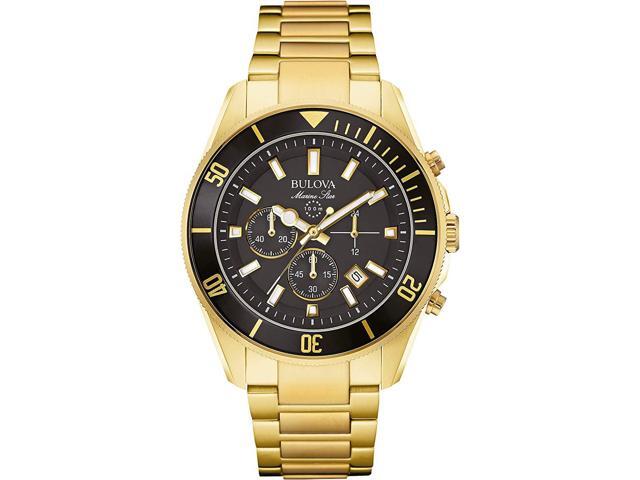 Bulova Men's Marine Star Series B Gold Tone Stainless Steel 6-Hand Chronograph Quartz Watch, Black Dial Style: 98B250