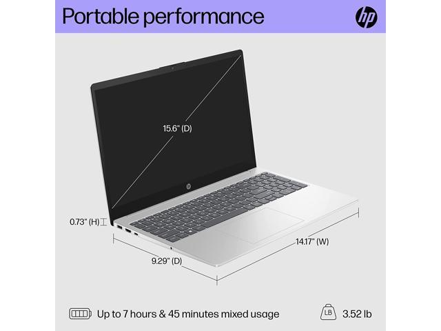 HP 15.6 inch Laptop PC, Processor: 13th Generation Intel Core i7, Graphics: Intel Iris Xe Graphicsc, 16 GB DDR4-3200 MHz RAM (Silver, 15-fd0099nr)