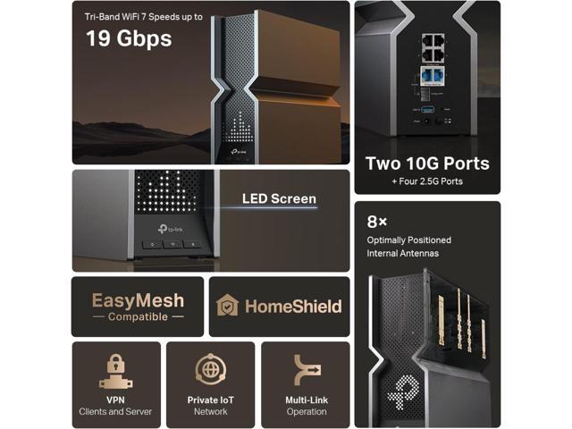 TP-Link - Archer BE19000 Tri-Band Wi-Fi 7 Router - Black - image 4