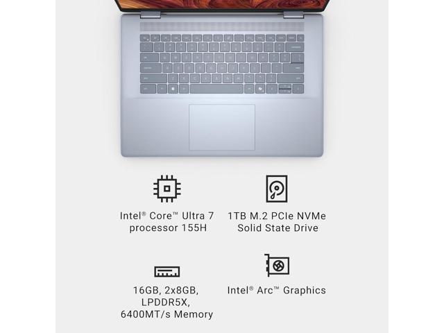 Dell Inspiron 16 Plus 7640 Laptop - 16.0-inch 16:10 2.5K (2560x1600) Display, Intel Core Ultra 7-155H Processor, 16GB DDR5 RAM, 1TB SSD, Windows 11...