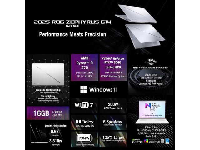 ASUS - ROG Zephyrus G14 14" OLED 3K 120Hz Gaming Laptop - AMD Ryzen 9 270 - 16GB LPDDR5X - GeForce RTX 5060 - 1TB SSD - Platinum White - image 4