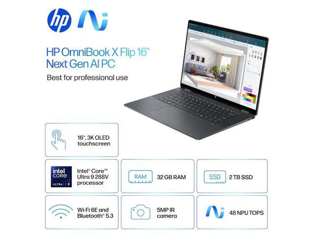 HP - OmniBook X Flip - Copilot+ PC - 16" 3K OLED Touch-Screen Laptop - Intel Core Ultra 9 288V 2024 - 32GB Memory - 2TB SSD - Eclipse Gray - image 5