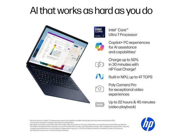 HP - OmniBook X Flip 2-in-1 - Copilot+ PC - 14' 2K Touch-Screen Laptop - Intel Core Ultra 7 - 16GB Memory - 1TB SSD - Atmospheric Blue