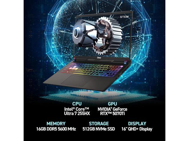 MSI Vector 16 HX AI 16 144Hz FHD+ Gaming Laptop: Intel Core Ultra 7-255HX, NVIDIA Geforce RTX 5070Ti, 16GB DDR5, 512GB NVMe SSD, Thunderbolt 5,...