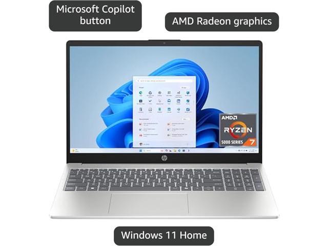 HP 15.6 inch Laptop, FHD Display, AMD Ryzen 7 5825U, 8 GB RAM, 512 GB SSD, AMD Radeon Graphics, Windows 11 Home, Natural Silver, 15-fc0502nr