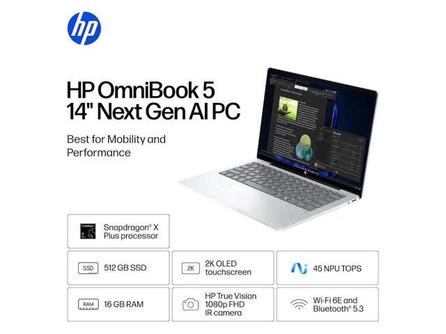 HP - OmniBook 5 - Copilot+ PC - 14" 2K OLED Touch-Screen Laptop - Snapdragon X Plus 2025 - 16GB Memory - 512GB SSD - Glacier Silver - image 4