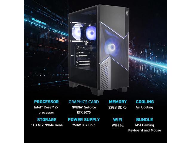 msi Codex R2 Gaming Desktop: Intel Core i5-14400F, Geforce RTX 5070, 32GB DDR5, 1TB m.2 NVMe SSD, 80+ Gold PSU, WiFi 6E, Air Cooling, Windows 11...