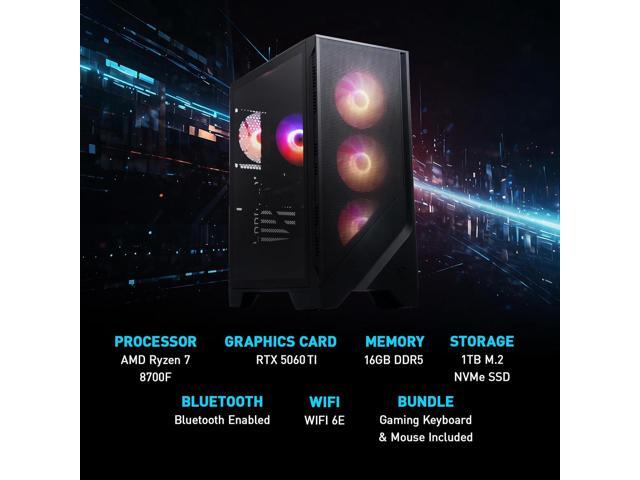 msi Codex Z2 Gaming Desktop: AMD R7-8700F, GeForce RTX 5060Ti, 16GB DDR5, 1TB m.2 NVMe SSD, USB Type-C, VR-Ready, Windows 11 Home: A8NVM-671US
