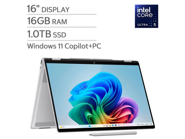 HP OmniBook 7 Flip 16' 2in1 Laptop - Intel Core Ultra 5 226V - Copilot+ PC - 2K (1920 x 1200) Touchscreen - 16GB Memory - 1TB SSD - Windows 11 Home