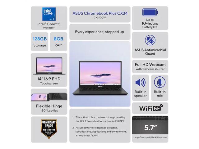 ASUS - CX34 14" FHD Chromebook Plus Laptop with Google AI - Intel Core 5 120U (2024) - 8GB Memory - 128GB Storage - Staid Black - image 3