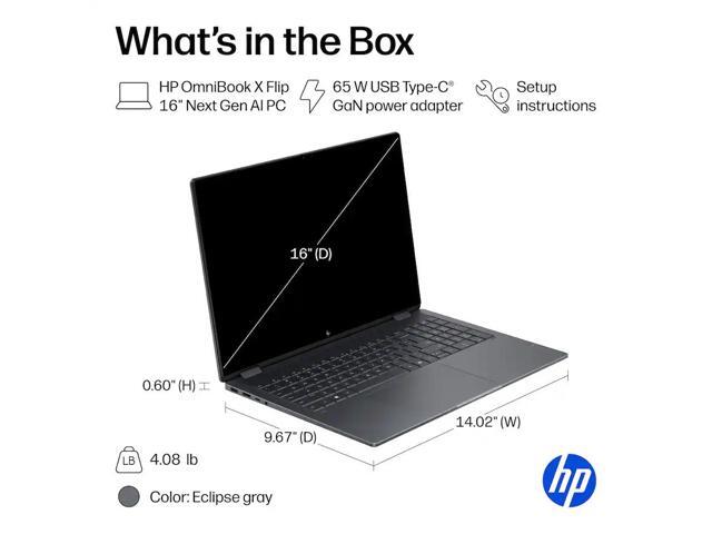 HP - OmniBook X Flip 2-in-1 - 16" 2K OLED Touchscreen Laptop - Intel Core Ultra 7 (2026) - 16GB Memory - 1TB SSD - Copilot+ - Eclipse Gray - image 7