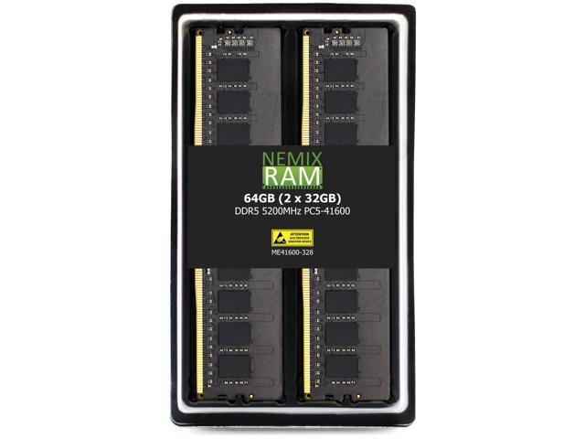 NEMIX RAM 64GB (2 x 32GB) DDR5 5200MHz PC5-41600 2Rx8 1.1V 288-PIN ECC UDIMM Unbuffered Memory Kit