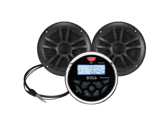 Boss Audio Systems - MCKGB350B.6 - BOSS AUDIO MCKGB350B.6 Marine Package Includes MGR350B In-Dash Gauge AM/FM Digital Media Receiver with...