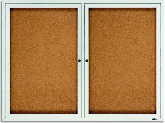 Quartet Enclosed Bulletin Board Natural Cork/Fiberboard 48 x 36 Silver Aluminum Frame 2364