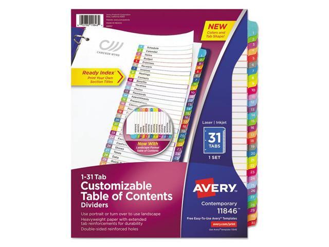 Avery Customizable Toc Ready Index Multicolor Dividers, 1-31, Letter 11846