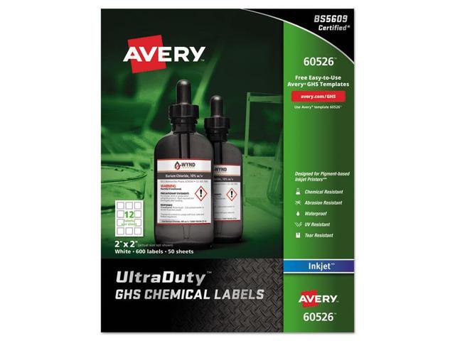 Avery Chemical Container Labels 2'x2' 50Shts 600/BX WE 60526