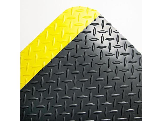 Industrial Deck Plate Anti-Fatigue Mat, Vinyl, 24 x 36, Black/Yellow Border CWNCD0023YB