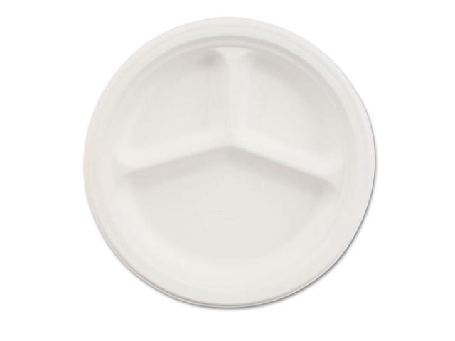 Paper Dinnerware, 3-Comp Plate, 9 1/4' Dia, White, 500/Carton